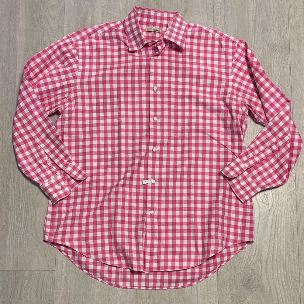 🔥BUNDLESALE Mens L James Tattersall Stylish Pink Checkered Shirt